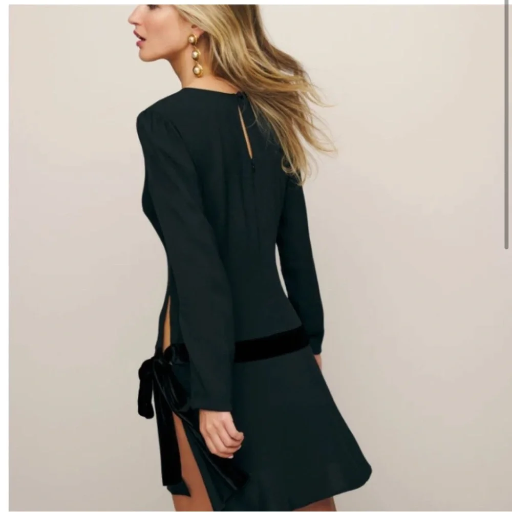 Reformation Black Mini Dress with Velvet Accents - Picture 2 of 5